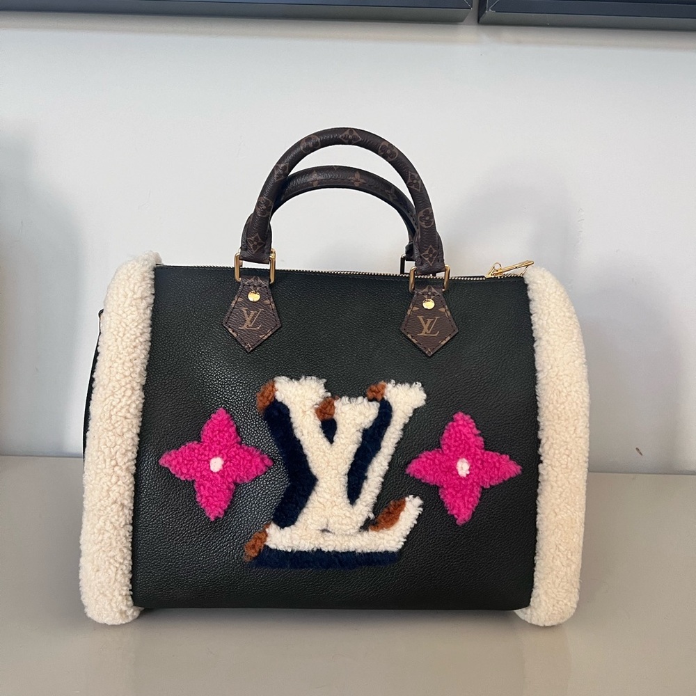 Speedy Bandouliere Bag Leather and Monogram Teddy Shearling 30